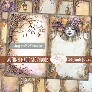 Kit de diario basura de cuento de hadas de Autumn Magic, imprimibles de collage de fantasía, papel de diario basura de hadas, páginas de relleno y diario de bosque encantado