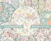 Floral Damask Junk Journal Paper, Vintage Scrapbook Backgrounds (Digital Download)