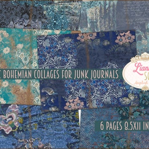 Dark Bohemian Collage Junk Journal Digital Kit Printable, Blue Boho Digital Collage Sheets, Junk Journal Paper