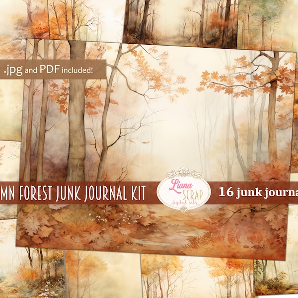 Autumn Forest Digital Junk Journal Background, Fairy Forest Collage Printable, Digital Junk Journal, Nature Journal Paper, Forest background