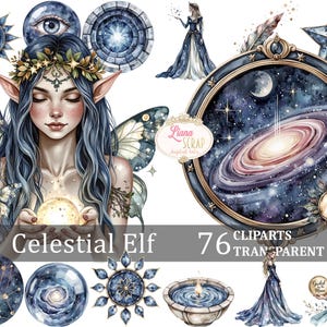 天体エルフ クリップアート ファンタジー 魔法 月 星 ユニコーン デジタルアート - 76 枚の画像