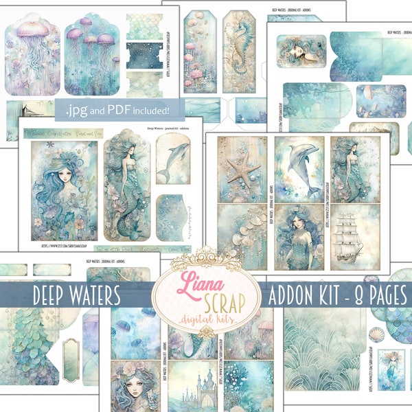 Deep Waters Digital Junk Journal ADDON Kit, Collage sous-marin imprimable, Mermaid Digital Paper, Under The Sea Digital Junk Journal Ephemera