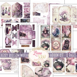 Kit ADDON de diario basura de brujas en flor de cerezo, imprimibles de collage de brujas de libros de hechizos, efímeras de fantasía, brujas y efímeras digitales de la naturaleza