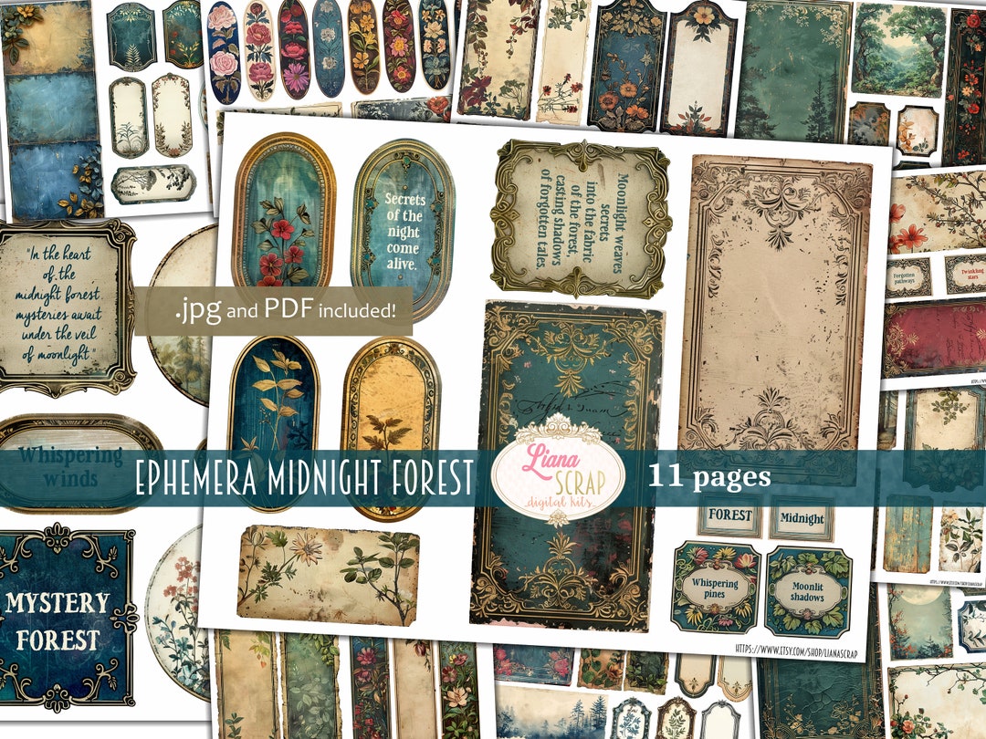 Midnight Forest Ephemera, Junk Journal Embellishments (digital Download ...