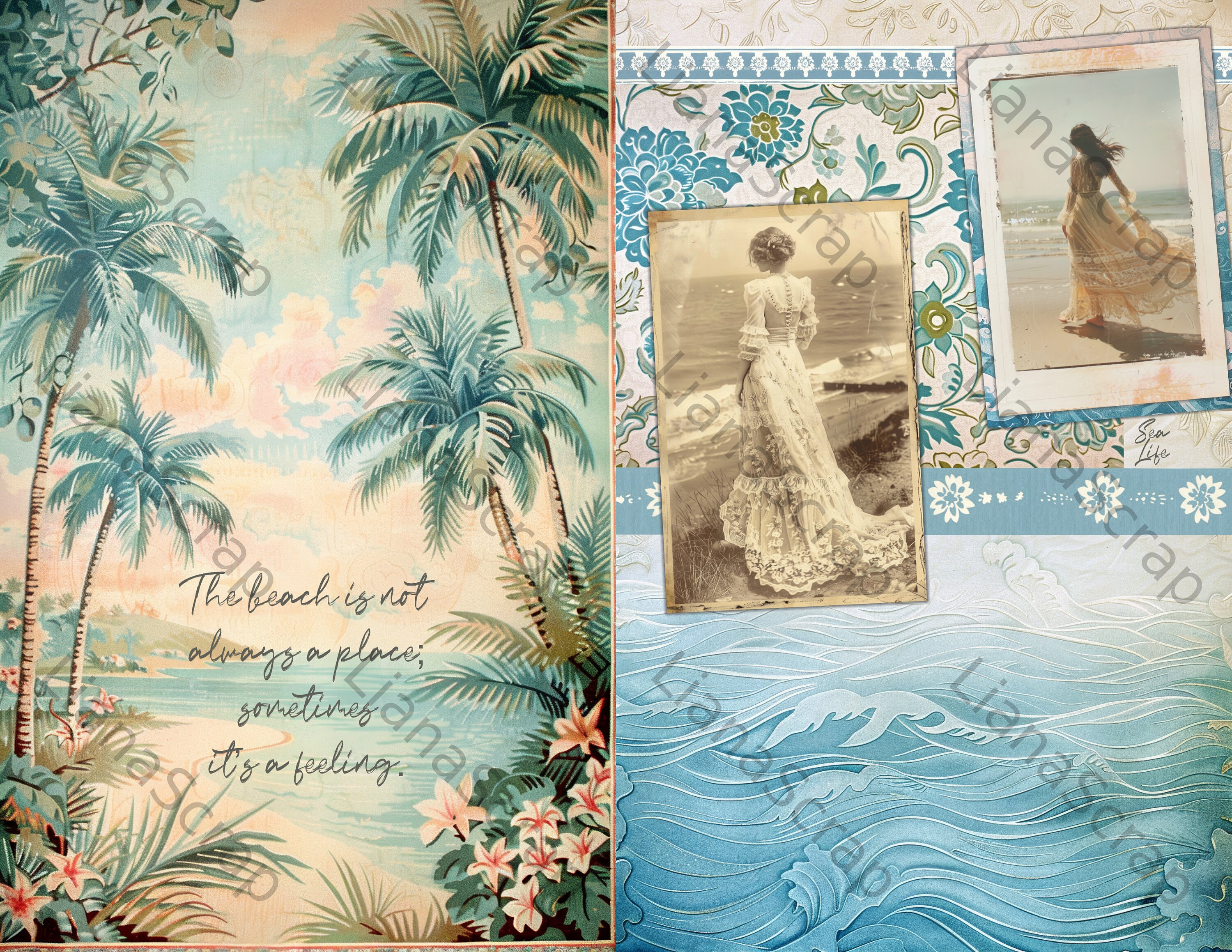 In Love With the Sea Digital Junk Journal Kit, Beach Collage