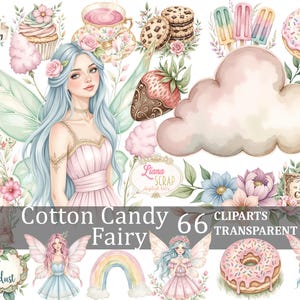 Suikerspin Fairy Clipart Set Fairytale Graphics Digitale Download Aquarel Fairies Treats Scrapbooking - 66 afbeeldingen