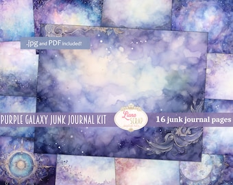 Purple Galaxy Junk Journal Kit, Celestial Paper (PDF)