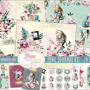 Alice au pays des merveilles Junk Journal Kit numérique imprimable, Alice au pays des merveilles Feuilles de collage, Digital Junk Journal, Junk Journal Paper