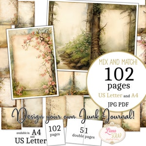 Ongewenste Journal - Grungy Forest - US Letter en A4-formaat, Mix en Match pagina's, noodlijdende lege digitale junk Journal papier PDF en JPG