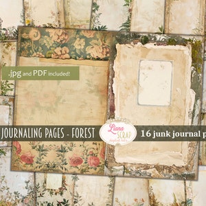 Bosque de páginas de diario, fondo de diario basura digital, collage imprimible, diario basura digital botánico, papel de diario de relleno