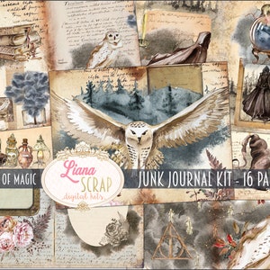 School of Magic Junk Journal digitale kit afdrukbaar, wizard digitale collagebladen, Magic Junk Journal, Junk Journal Paper