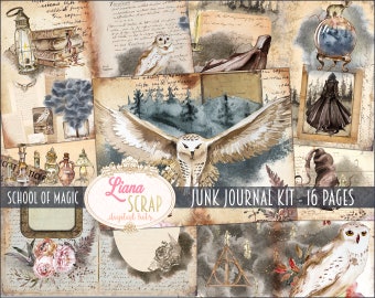 School of Magic Junk Journal Digital Kit Printable, Wizard Digital Collage Sheets, Magic Junk Journal, Junk Journal Paper
