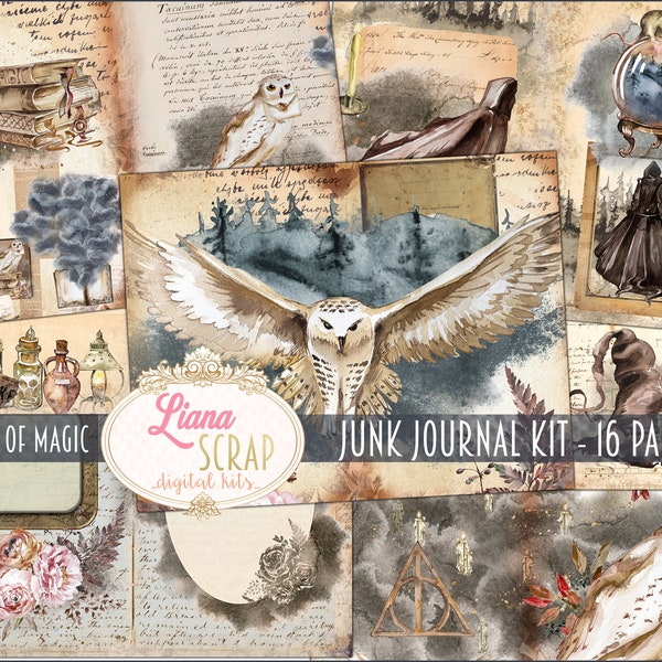 School of Magic Junk Journal Digital Kit Printable, Wizard Digital Collage Sheets, Magic Junk Journal, Junk Journal Paper