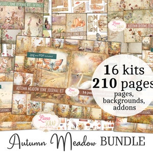 Autumn Meadow Junk Journal BUNDLE - 16 kits, Autumn Flora and Fauna Collage Printables, Autumn Digital Kit, 210 fall junk journal pages