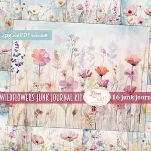 Impasto Wildflowers Digital Junk Journal Background, Floral Collage Printable, Digital Junk Journal, Flower Journal Paper