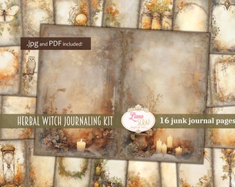 Herbal Witch Digital Journaling Kit, Background Collage Printable, Digital Witch Kit, Spell Book Digital Junk Journal Paper