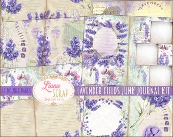 Lavender Fields Junk Journal Digital Kit Printable, Lavender Digital Collage Sheets, Junk Journal Paper