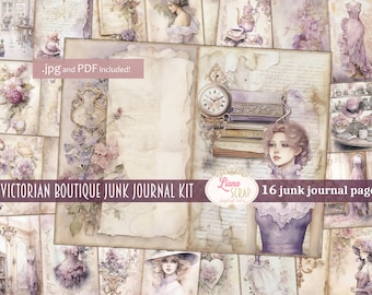 Kit per diario di moda vittoriana, pagine collage (PDF)