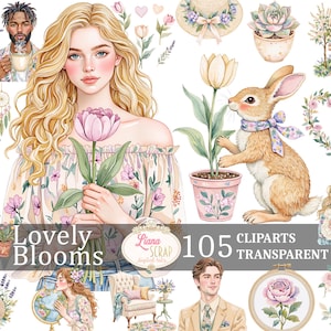 Belles fleurs 105 numérique Clipart ensemble portraits floraux PNG printemps graphiques pour agendas Scrapbooking cartes Artisanat bricolage, autocollants pour agenda