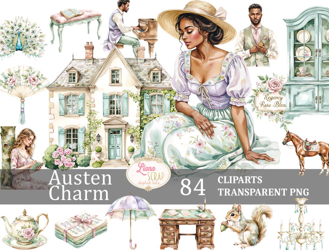 Regency Era Clipart Set, Austen Charm, Floral Graphics (PNG) - Etsy