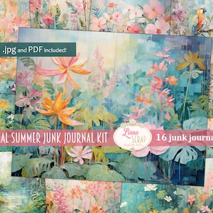 Tropical Summer Digital Junk Journal Background, Tropical Collage Printable, Digital Junk Journal, Summer Journal Paper, Tropical Flowers