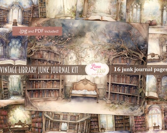 Kit de diario basura de biblioteca vintage, papel de libro encantado (PDF)