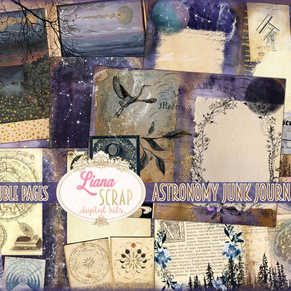 Astronomy Junk Journal Kit numérique imprimable, Astrologie et Lune Printables Feuille de collage, Junk Journal Paper