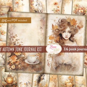 Kit per diario spazzatura digitale autunno nebbioso, collage autunnale stampabile, kit autunno digitale, carta per diario spazzatura digitale a tema autunnale