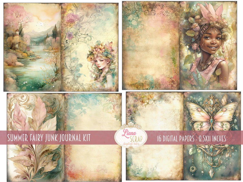 Summer Fairy Junk Journal Kit, Fantasy Fairy Collage Printables, Digital Fairy Kit, Fairy Seasons Collection image 3