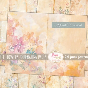 Pastelbloemen Journaling, Digital Junk Journal, Thee geverfd papier, Floral Printable, 24 Achtergronden voor Junk Journals met schrijfruimte