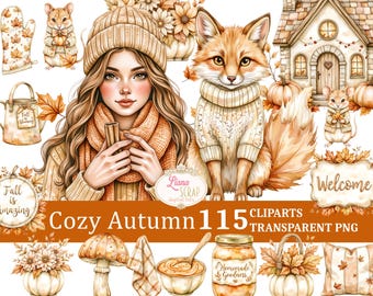 Cozy Autumn Watercolor Clipart Set – Fall PNG Images (Digital Download)
