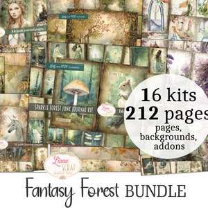 Fantasy Wald Junk Journal BUNDLE - 16 kits, Fantasy Collage Printables, Wald Digital Kit, 212 magische Wald Junk Journal Seiten
