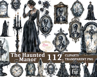 Haunted Manor Clipart – Gothic Halloween PNG Images (Digital Download)