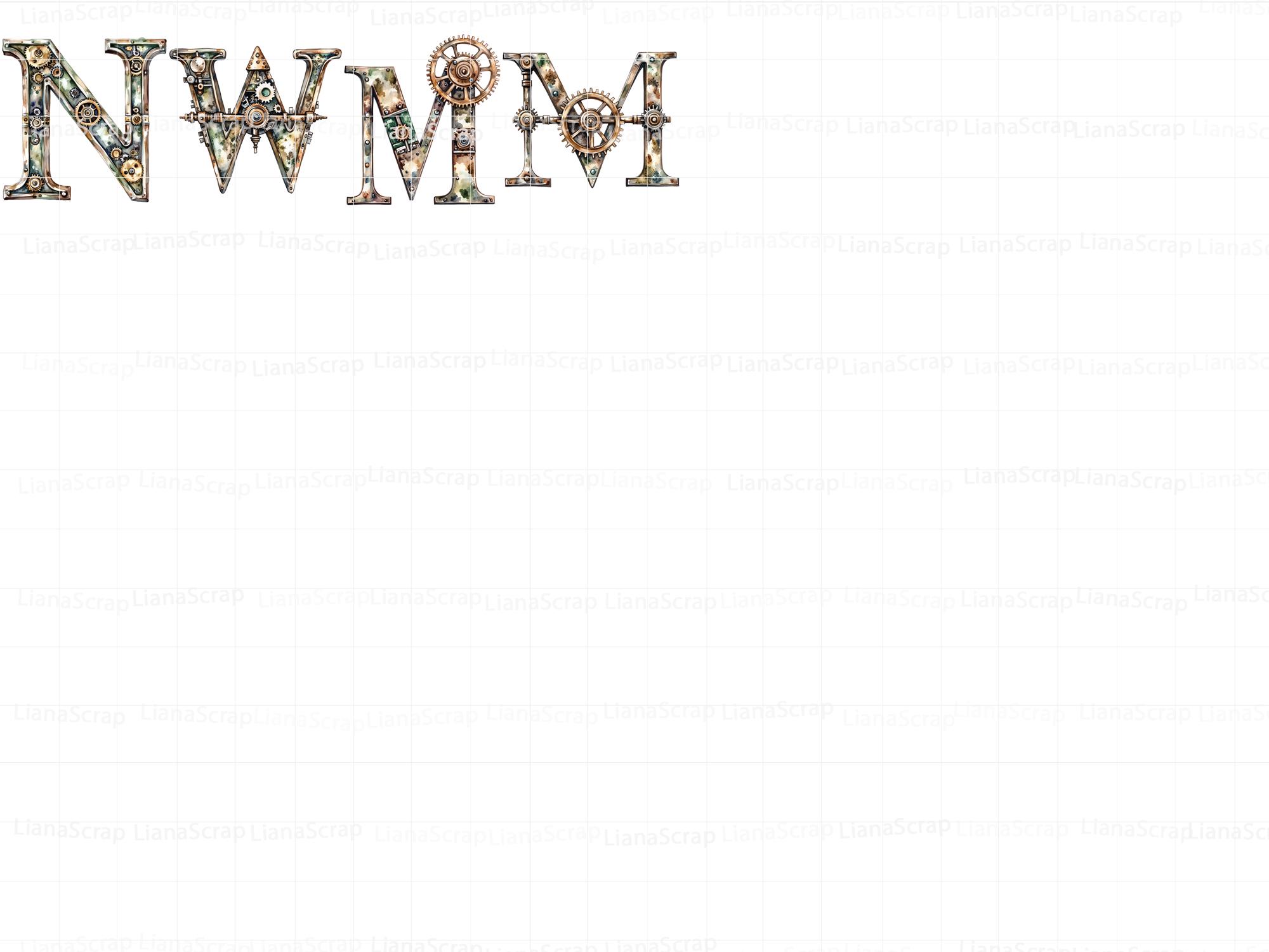 Steampunk Alphabet Clipart Set – Clockwork Gears, Numbers, Letters (PNG ...