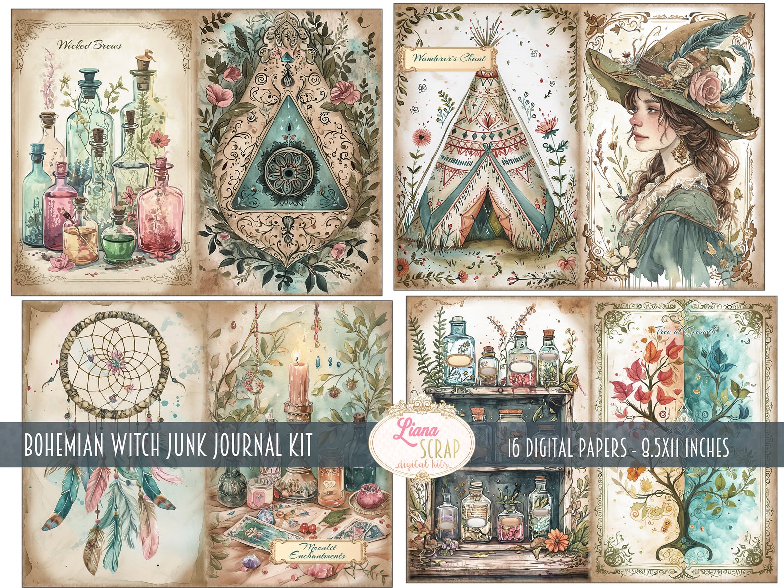 Bohemian Witch Junk Journal Kit, Fantasy Collage (PDF) - Etsy
