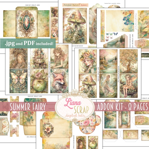 Summer Fairy Junk Journal ADDON Kit, Fantasy Fairy Collage Printables, Digital Fairy Kit, Fairy Seasons Collection Ephemera