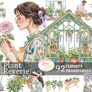 Plant Reverie 92 Digital Clipart Set Floral Garden PNG Designs for Agendaers Crafts Scrapbooking, autocollants pour agenda, véranda, jardinage