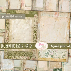 Journalingpagina's - Groen, Digitale Junk Journal Achtergrond, Collage Afdrukbaar, Botanisch Digitaal Junk Journal, Filler Journal Paper