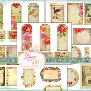 Golden Treasures ADDON Junk Journal Digital Kit Printable, Junk Journal Paper