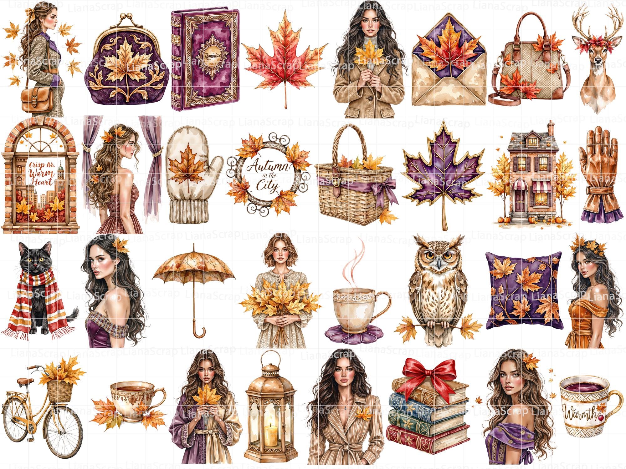 Autumn Clipart Set – Cozy Fall Graphics, Watercolor Style (PNG) - Etsy