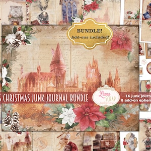 Lot de journaux indésirables de Noël pour magiciens, feuilles de collage numérique sorcier, journal indésirable de Noël, papier journal indésirable et éphémères