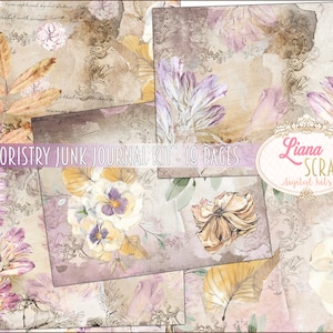 Floristry Junk Journal Kit numérique imprimable, belles fleurs feuilles de collage numérique, imprimables de fleurs, papier Junk Journal
