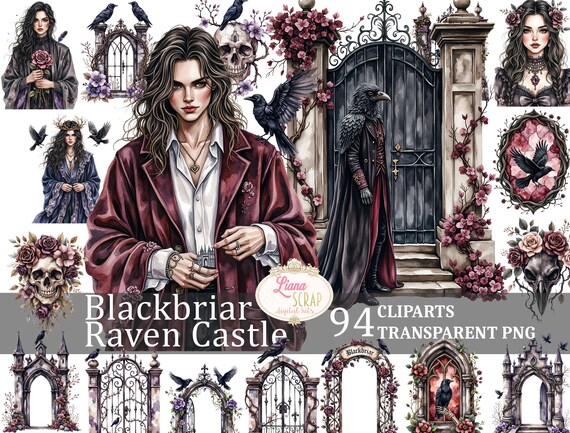 Gothic Raven Castle Clipart Set – Dark Academia PNG Images (94 Piece)