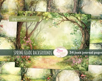 Spring Glade, Digital Junk Journal, Forest Collage Printable, Digital Junk Journal, Nature Journal Paper, Fantasy Forest background
