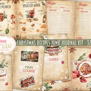 Kit di diario spazzatura per ricette di Natale, stampabili di collage di libri di ricette, kit digitale per creare un libro di cucina di Natale, carta per diario spazzatura
