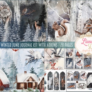Frosty Winter Junk Journal Kit, Winter Collage Printables, Digital Winter Kit with Winter Ephemera Collage Sheets, Junk Journal Paper