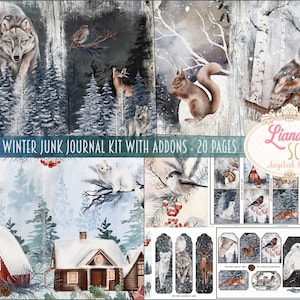 Kit di diario spazzatura invernale gelido, stampabili di collage invernali, kit invernale digitale con fogli di collage effimeri invernali, carta di diario spazzatura