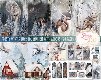 Frosty Winter Junk Journal Kit, Winter Collage Printables, Digital Winter Kit with Winter Ephemera Collage Sheets, Junk Journal Paper