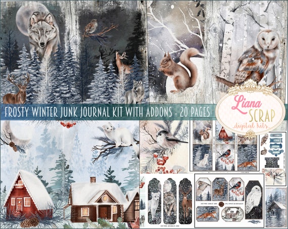 Frosty Winter Junk Journal Kit, Winter Collage Printables, Digital
