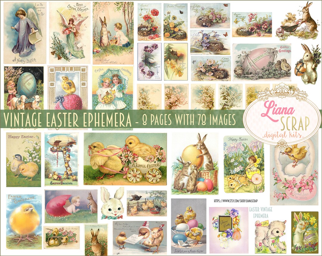 Vintage Easter Ephemera Printables, Easter Postcards Digital Collage ...